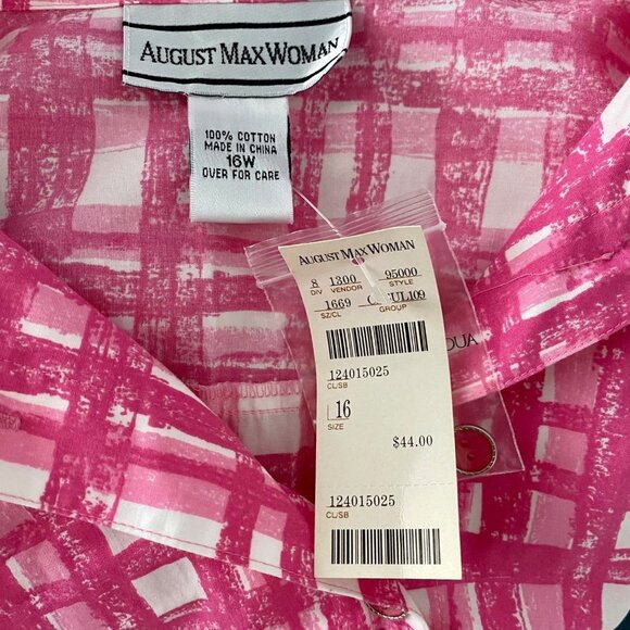 August Max Woman Long Sleeve Button Up Top Pink White Size 16W NEW NWT - Picture 8 of 9